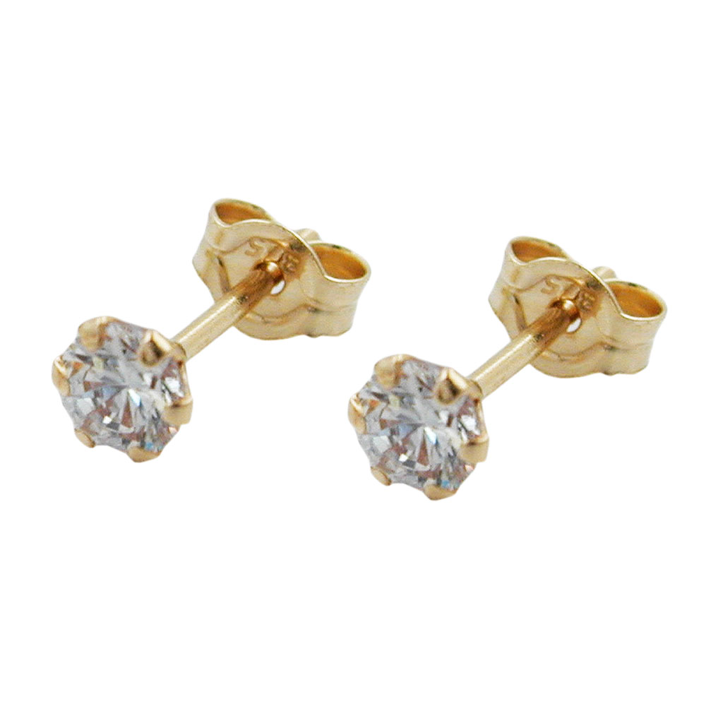 Boucles d'oreilles or 9 carats avec zirconium cubique 3mm