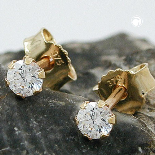 Studs or jaune 9 carats zirconium vue de face