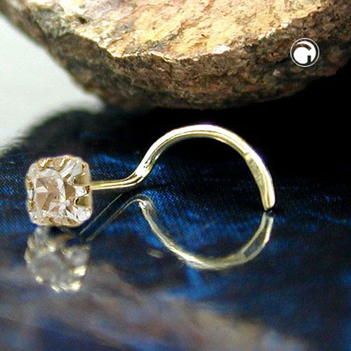 Bijou nez or 585/000 serti d'un zirconium cubique
