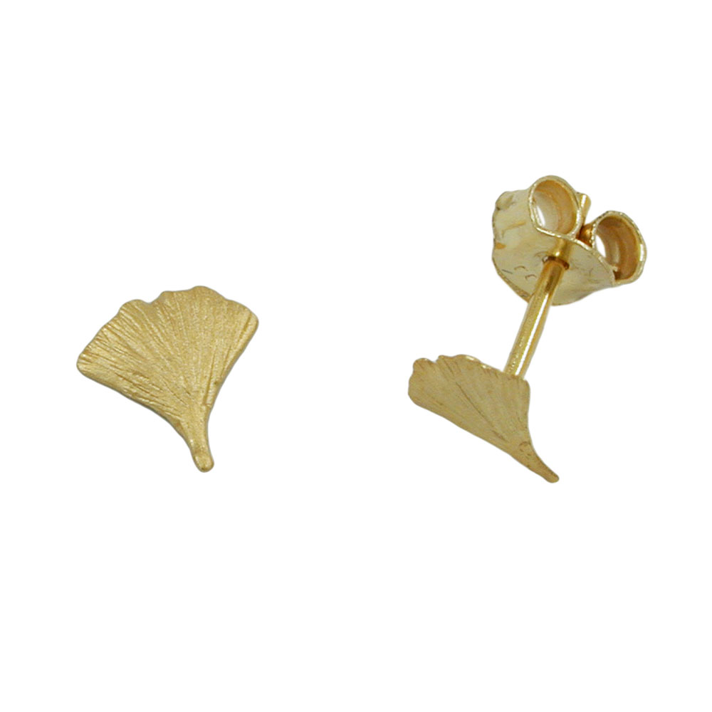 Boucles d'oreilles or 9 carats feuille de ginkgo mat