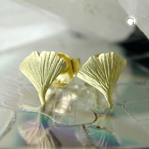 Puces d'oreilles en or 375/000 forme ginkgo biloba