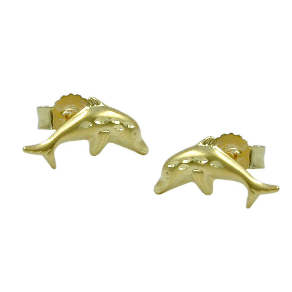 Boucles d'oreilles or 9 carats forme dauphin taille diamant