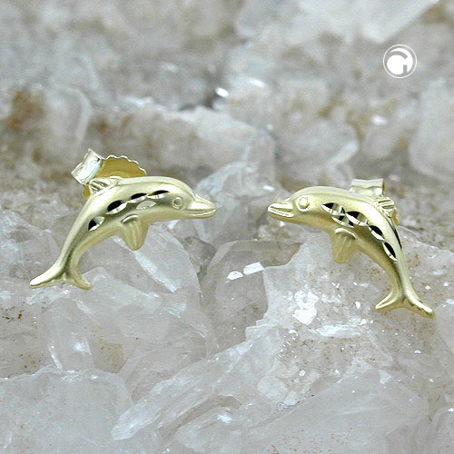 Paire de puces d'oreilles or 375 dauphin vue de face