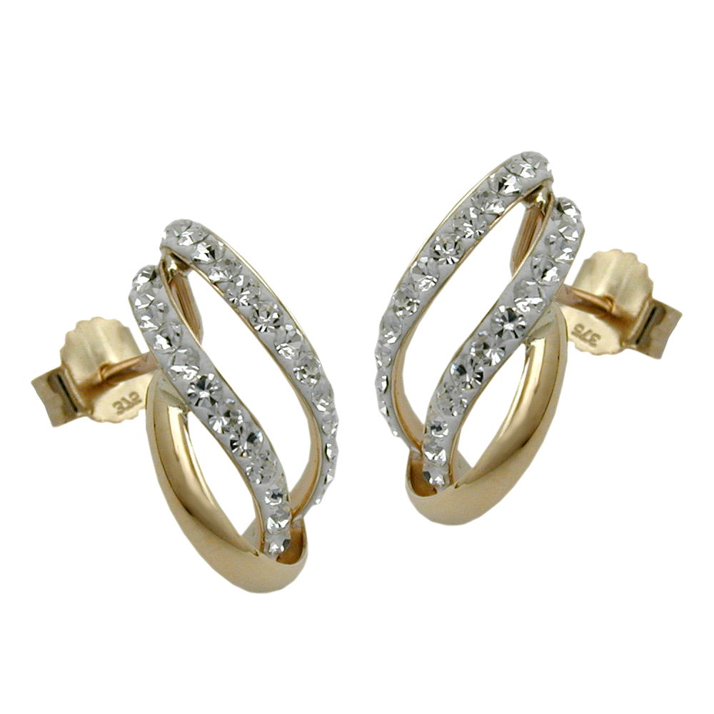 Boucles d'oreilles or 9 carats avec zirconias vue de face