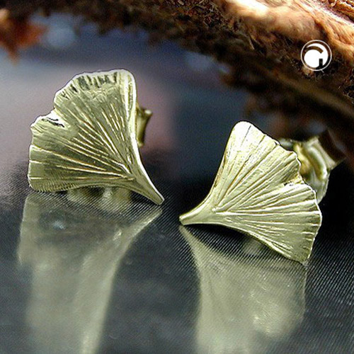Paire de boucles d'oreilles en or 8K forme feuille de Ginkgo