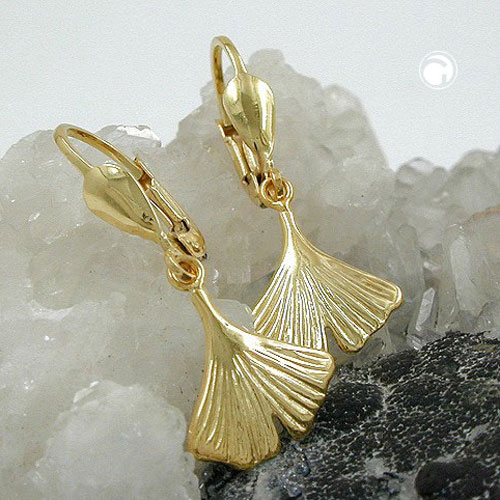 Paire de boucles d'oreilles en or jaune forme ginkgo
