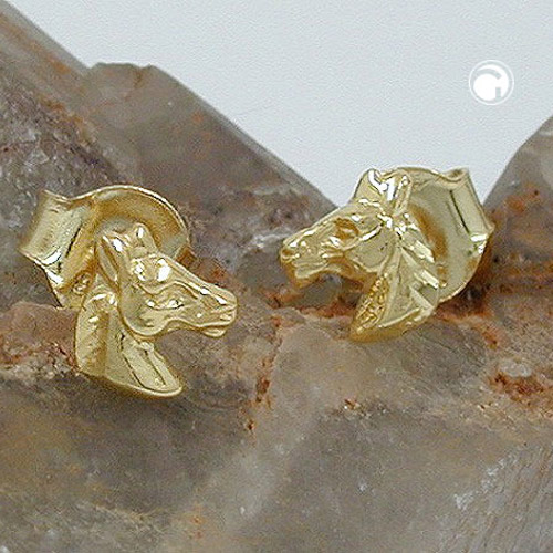 Puces d'oreilles or motif cheval, fermoir papillon