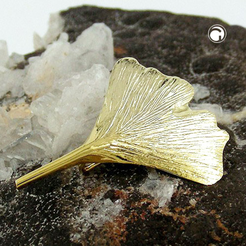 Broche or 9 carats forme feuille de Ginkgo, détail brillant