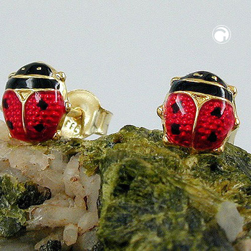Boucles d'oreilles or coccinelle 8K vue de face