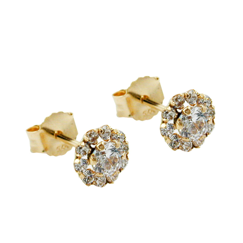 Boucles d'oreilles or 9 carats fleur avec zirconias