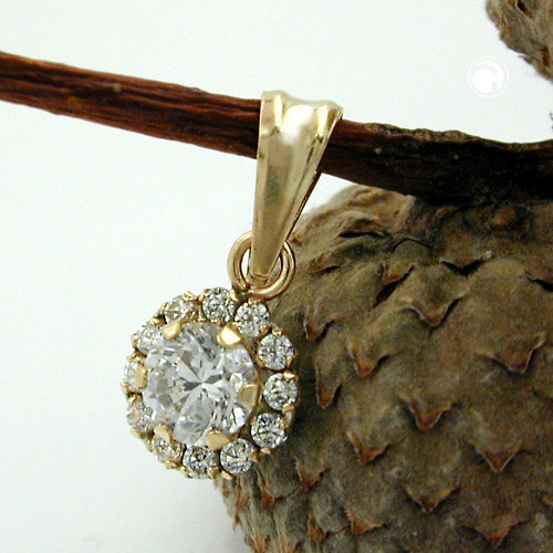 Bijou pendentif or jaune fleur zirconias