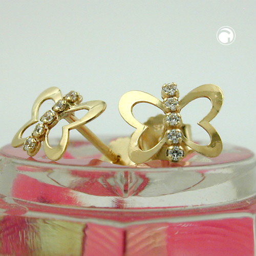 Créoles papillon en or 9 carats serties de zirconias