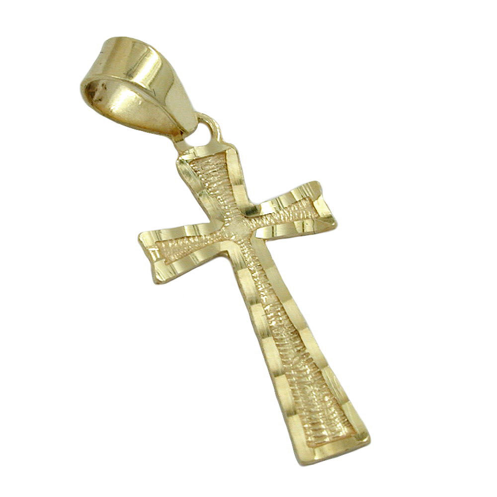 Pendentif croix or 9 carats motif réticulé bordure diamantée