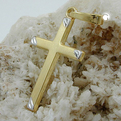 Croix pendentif or jaune rhodié effet bicolore mat