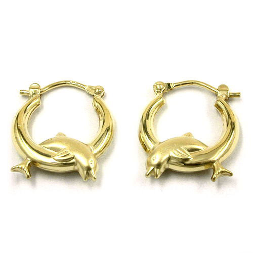 Boucles d'oreilles créoles or 9K avec dauphins finition mate