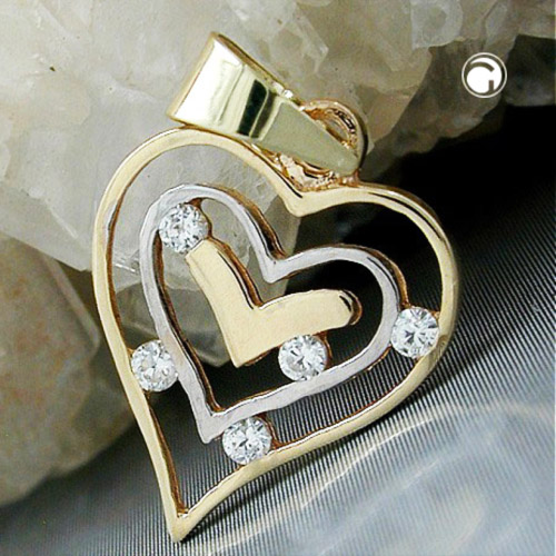 Pendentif or bicolore en forme de cœur, vue de face