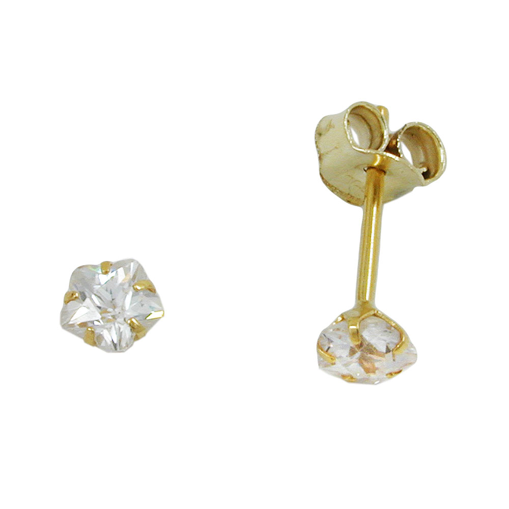 Boucles d'oreilles or 9 carats fleur zirconium cubique 4 mm
