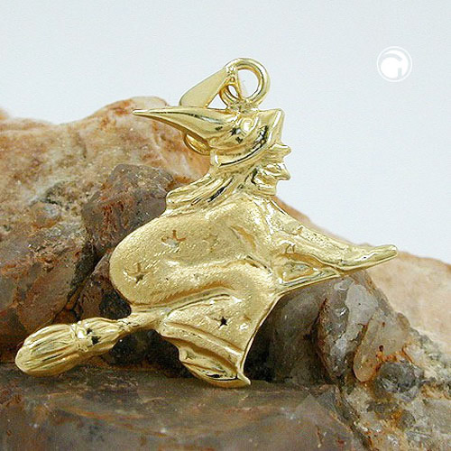 Pendentif sorcière en or 9 carats vue de profil