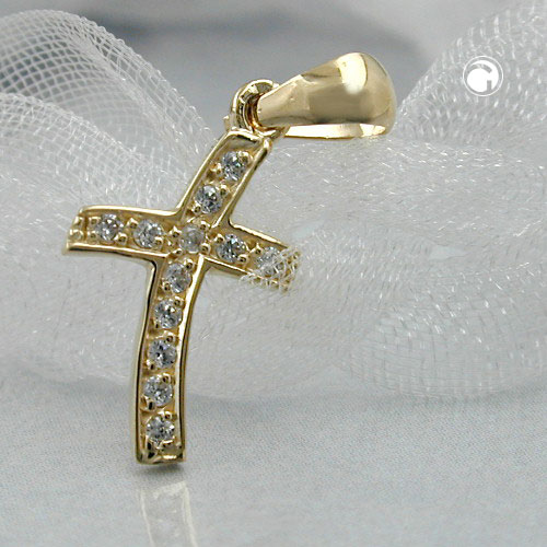 Croix en or 9k ornée de zirconias vue de face