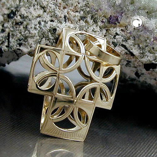 Pendentif croix or 9 carats motif demi-cercles effet rhodié
