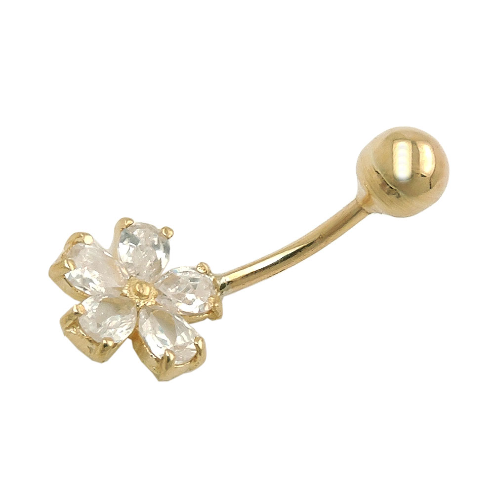 Piercing nombril bananabell fleur or 9 carats avec zirconiums cubiques blancs