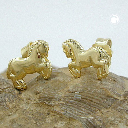 Paire de boucles d'oreilles or 9k motif cheval