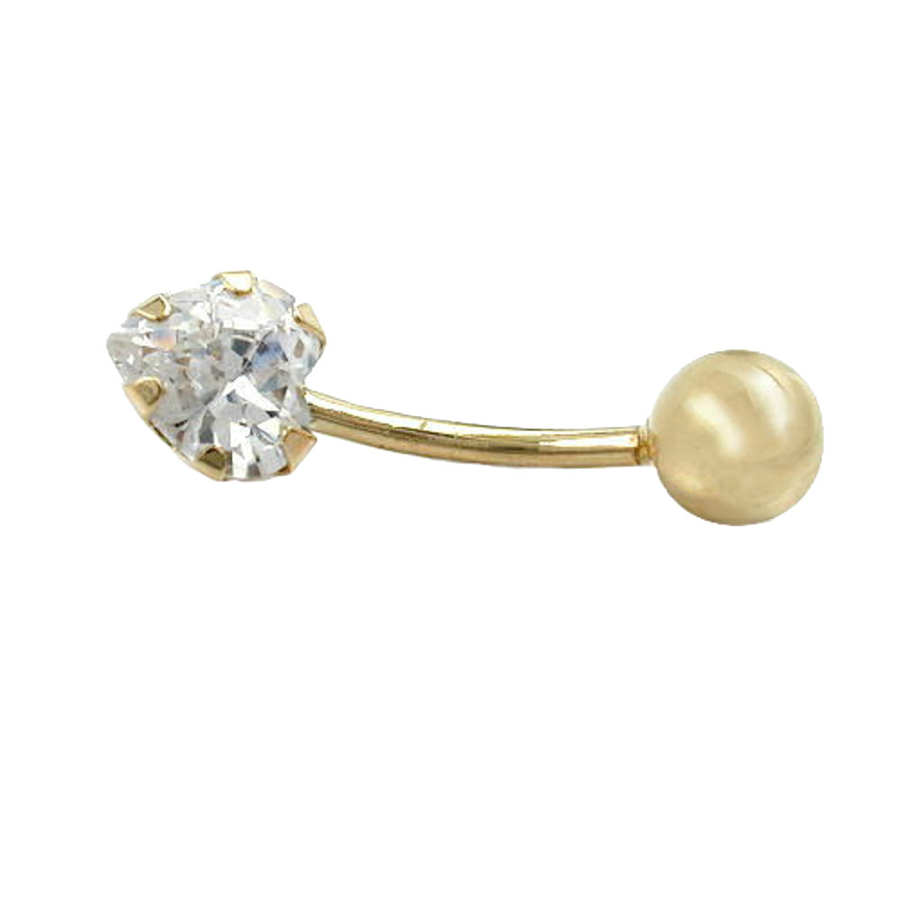 Piercing nombril banane en or jaune 14 carats avec zirconia coeur