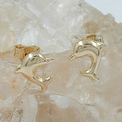 Paire de boucles d'oreilles en or 375/000 forme dauphin sautillant