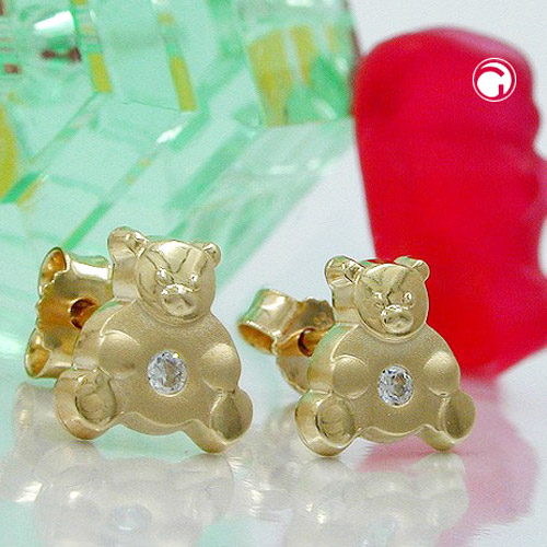 Paire de boucles d'oreilles ourson en or 375/000, vue de côté