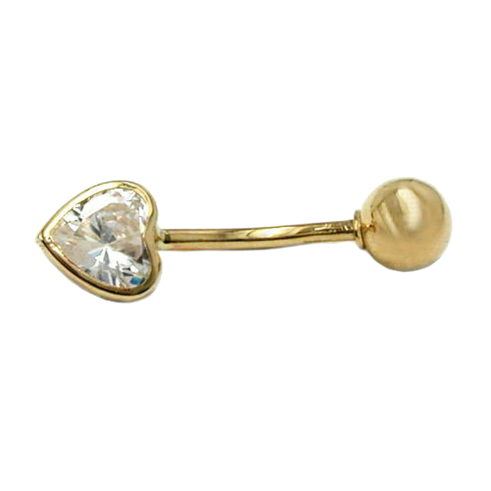 Piercing nombril or 14 carats cœur zirconium barre courbée