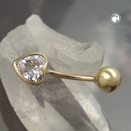 Bijou nombril or jaune 585 cœur zirconium vue détaillée