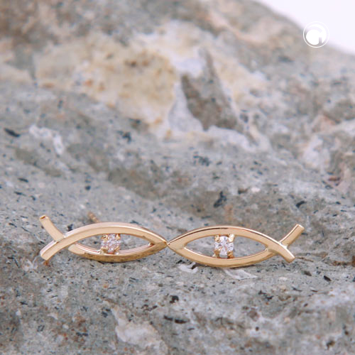 Paire de boucles d'oreilles or jaune motif poisson Jésus