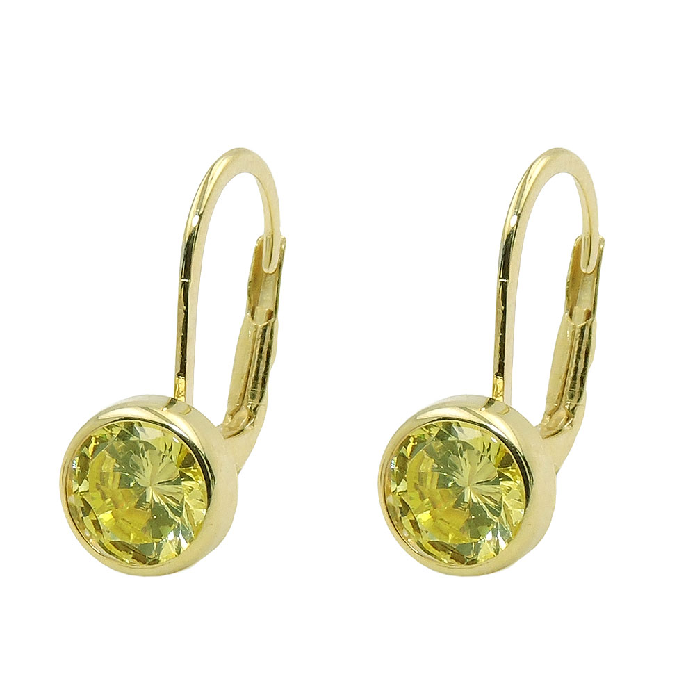 Boucles d'oreilles or 9 carats avec cubic zirconia vert pomme, fermoir à levier