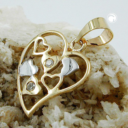 Pendentif or cœur bicolore 15x12mm zirconias