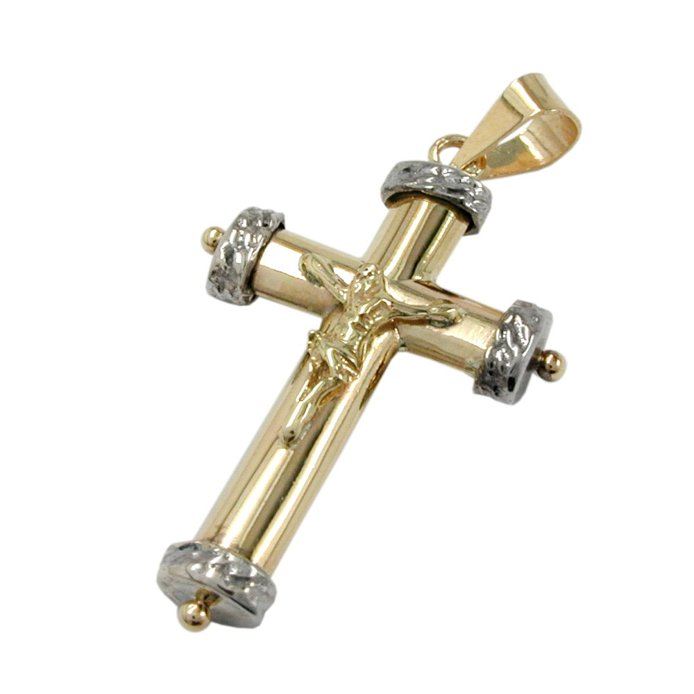 Pendentif croix bicolore en or 9K avec figure de Jésus