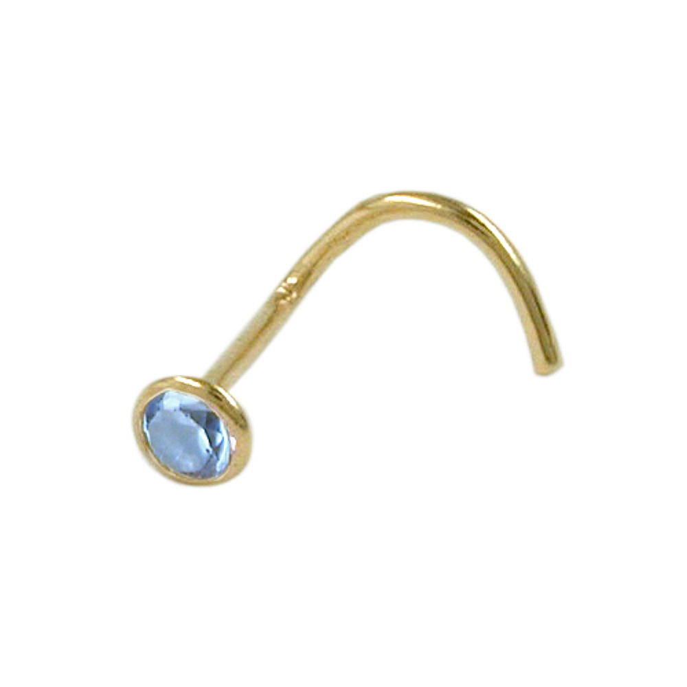 Piercing nez à vis en or 18K avec aquamarine synthétique 2,5 mm