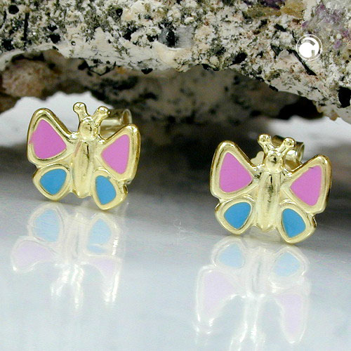 Paire de boucles d'oreilles or 9 carats motif papillon pastel