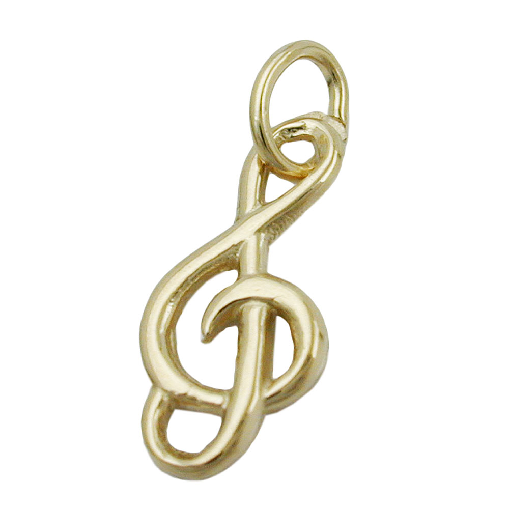 Pendentif or 14 carats clé de sol brillant sur fond blanc