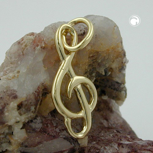 Vue rapprochée pendentif or jaune clé de sol dos martelé
