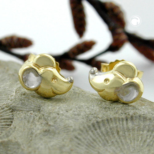 Clous d'oreilles or 9k motif tête de souris deux tons
