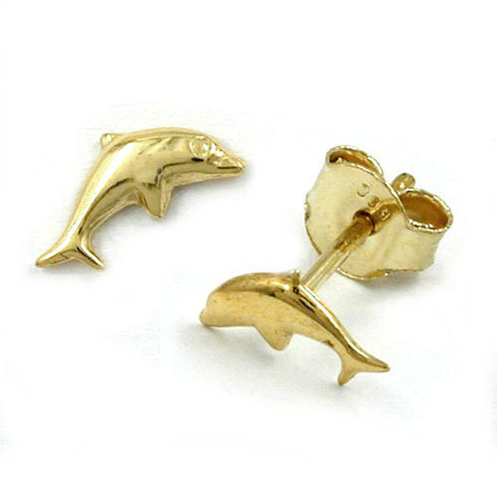 Boucles d'oreilles or dauphin 8K vue de face