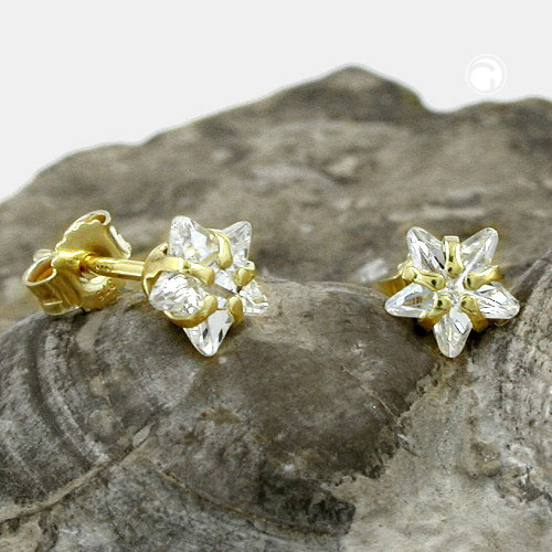 Paires de puces d'oreilles or motif étoile zirconium blanc