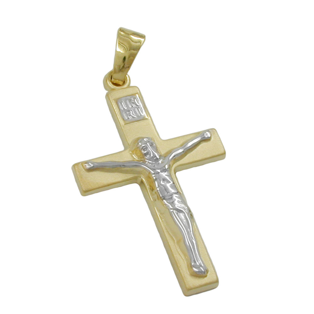 Pendentif croix bicolore en or 14 carats avec figure du Christ