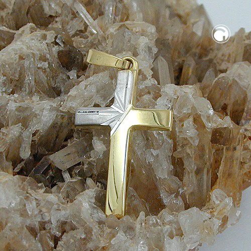 Croix or 585 double fini, pendentif 21x13mm vue de face