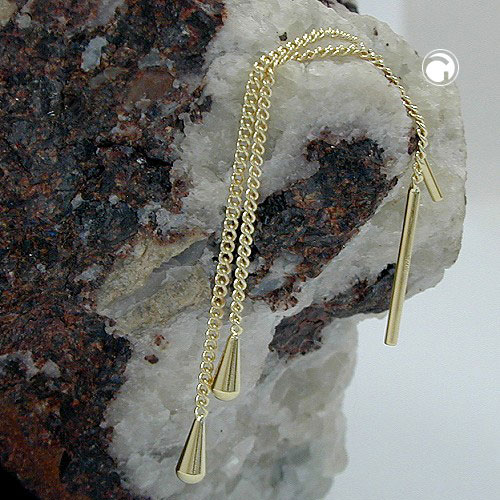 Paire de boucles d'oreilles or 9k avec cône et chaîne