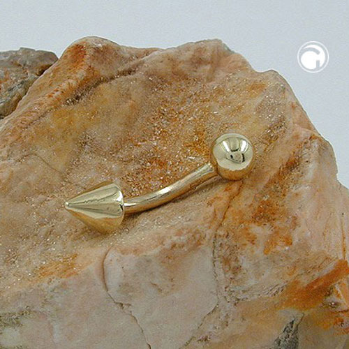 Barre de nombril or 14K boule cône sur fond blanc