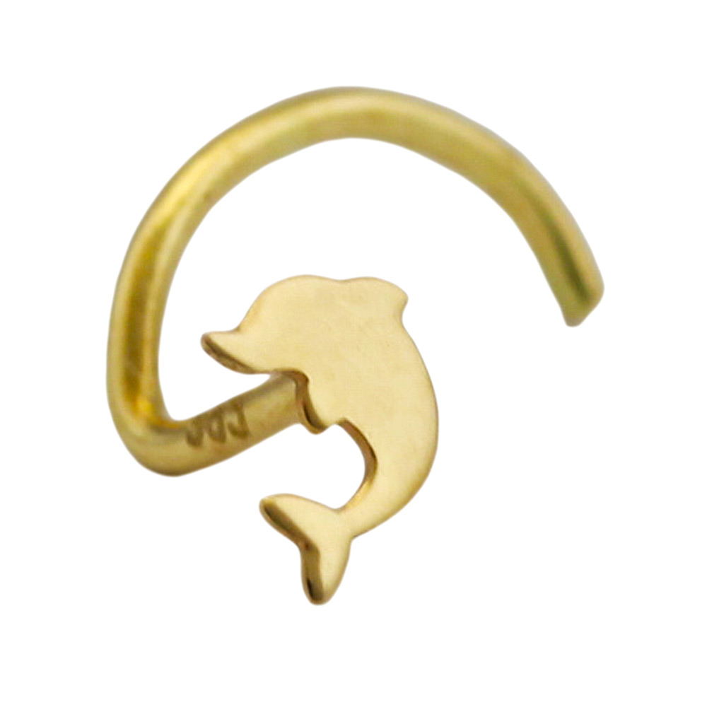 Piercing nez or 14 carats dauphin 2,5 mm vue de face