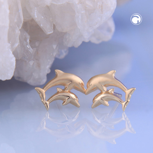 Boucles d'oreilles or 375 dauphins sautant finition mixte