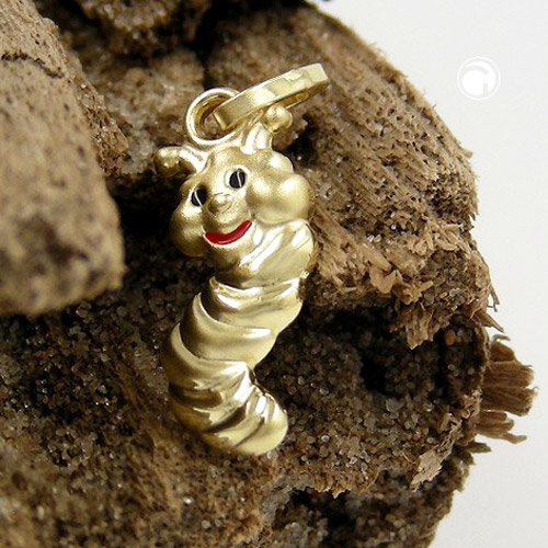 Bijou or enfant pendentif ver avec visage laqué noir et rouge