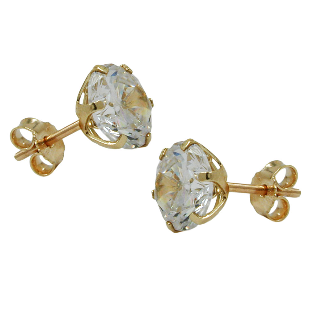 Boucles d'oreilles or 9 carats zirconium cubique 8 mm